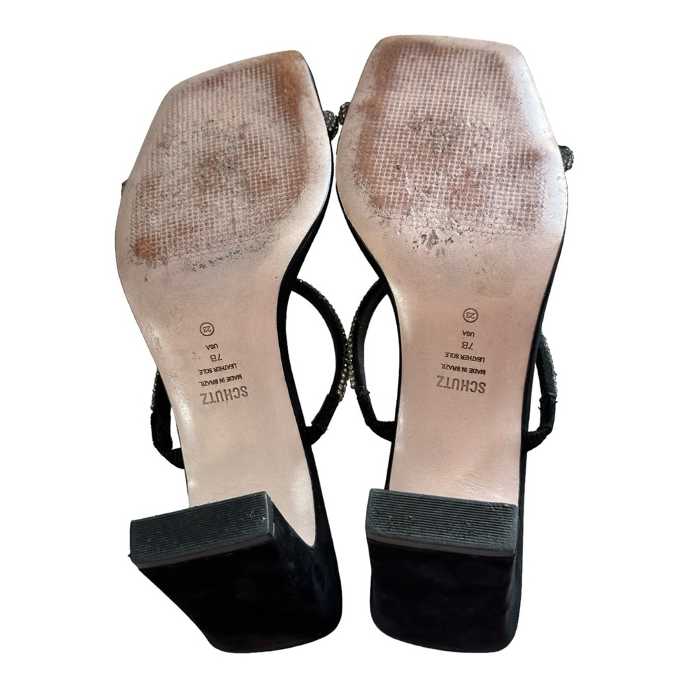 Schutz Womens Black Rhinestone Salwa Square Toe Block Heel Slip On Sandal Size 7 - Picture 10 of 11